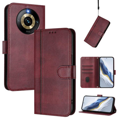 Line Splicing Buckle Retro Leather Phone Case, For Realme C67 4G / 12 Lite 4G Global, For Realme 12 Pro 5G / 12 Pro+ 5G Global, For Realme C53 4G Global / C51 4G, For Realme 11 5G Global / C67 5G India, For Realme 11 4G Global, For Realme GT5 240W / GT...