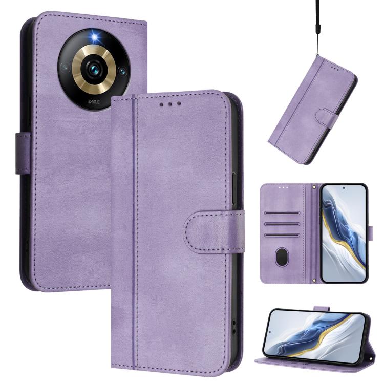 Line Splicing Buckle Retro Leather Phone Case, For Realme C67 4G / 12 Lite 4G Global, For Realme 12 Pro 5G / 12 Pro+ 5G Global, For Realme C53 4G Global / C51 4G, For Realme 11 5G Global / C67 5G India, For Realme 11 4G Global, For Realme GT5 240W / GT...