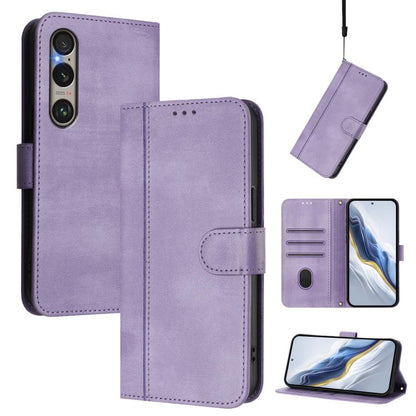 Line Splicing Buckle Retro Leather Phone Case, For Sony Xperia 1 VIII, For Sony Xperia 10 VII, For Sony Xperia 10 VI 2024, For Sony Xperia 1 VI 2024, For Sony Xperia 5 VI, For Sony Xperia 5 V, For Sony Xperia 1 V 2023, For Sony Xperia 10 V 2023        ...