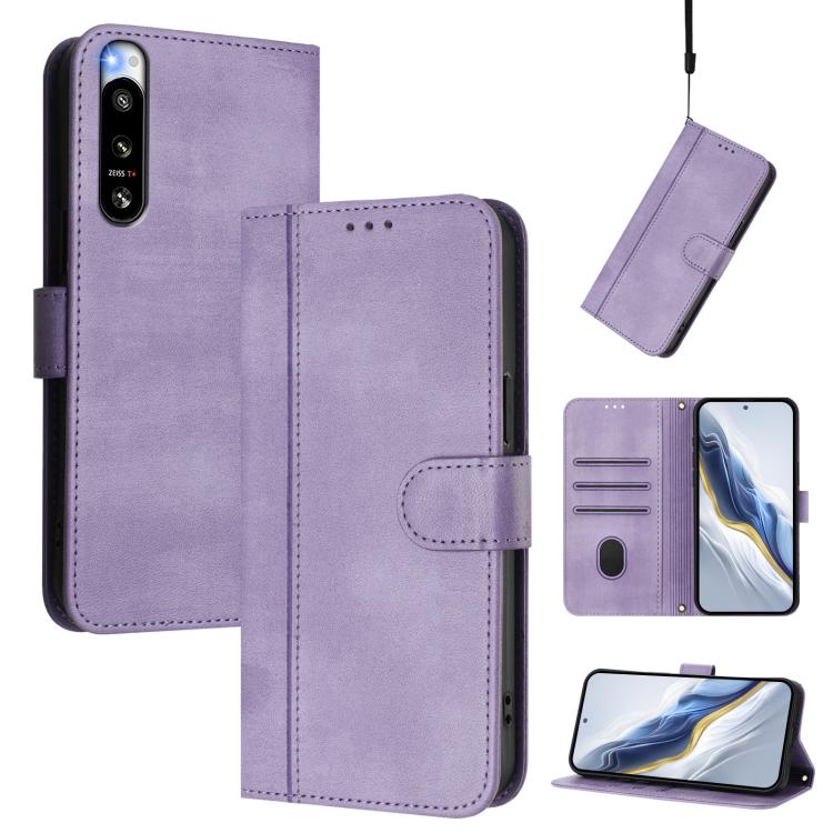 Line Splicing Buckle Retro Leather Phone Case, For Sony Xperia 1 VIII, For Sony Xperia 10 VII, For Sony Xperia 10 VI 2024, For Sony Xperia 1 VI 2024, For Sony Xperia 5 VI, For Sony Xperia 5 V, For Sony Xperia 1 V 2023, For Sony Xperia 10 V 2023        ...
