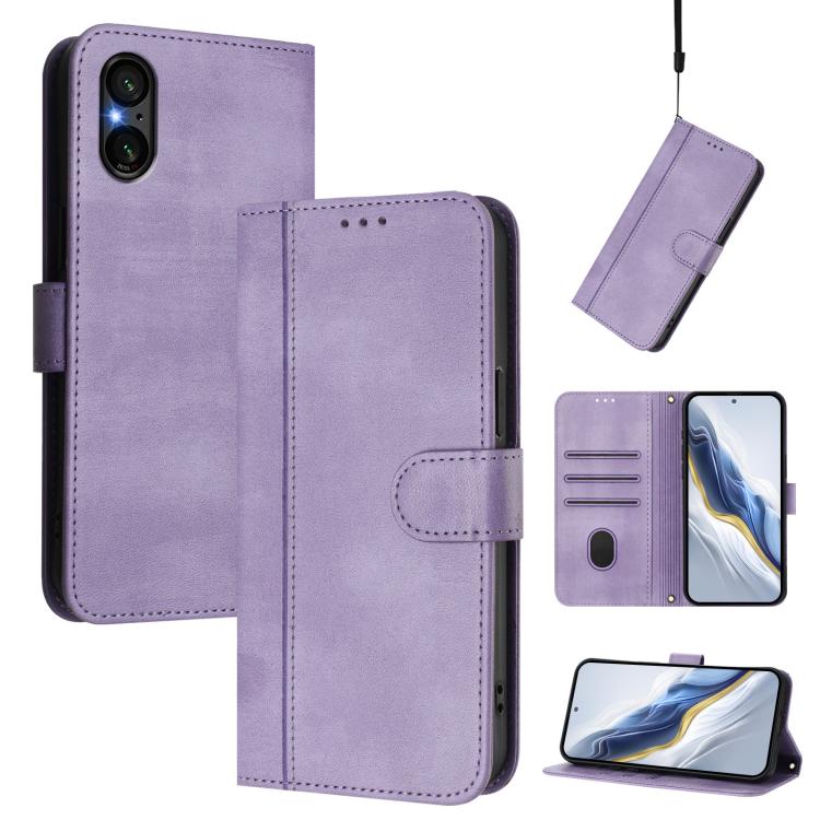 Line Splicing Buckle Retro Leather Phone Case, For Sony Xperia 1 VIII, For Sony Xperia 10 VII, For Sony Xperia 10 VI 2024, For Sony Xperia 1 VI 2024, For Sony Xperia 5 VI, For Sony Xperia 5 V, For Sony Xperia 1 V 2023, For Sony Xperia 10 V 2023        ...