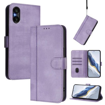 Line Splicing Buckle Retro Leather Phone Case, For Sony Xperia 1 VIII, For Sony Xperia 10 VII, For Sony Xperia 10 VI 2024, For Sony Xperia 1 VI 2024, For Sony Xperia 5 VI, For Sony Xperia 5 V, For Sony Xperia 1 V 2023, For Sony Xperia 10 V 2023        ...
