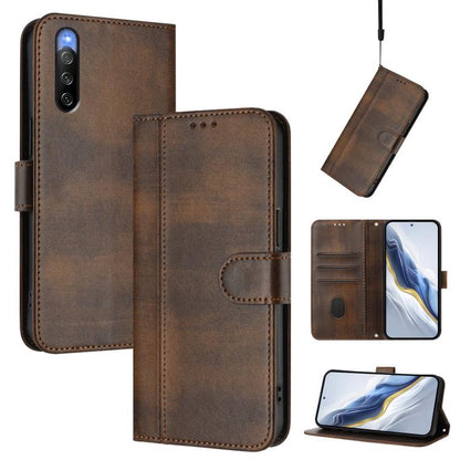 Line Splicing Buckle Retro Leather Phone Case, For Sony Xperia 1 VIII, For Sony Xperia 10 VII, For Sony Xperia 10 VI 2024, For Sony Xperia 1 VI 2024, For Sony Xperia 5 VI, For Sony Xperia 5 V, For Sony Xperia 1 V 2023, For Sony Xperia 10 V 2023        ...