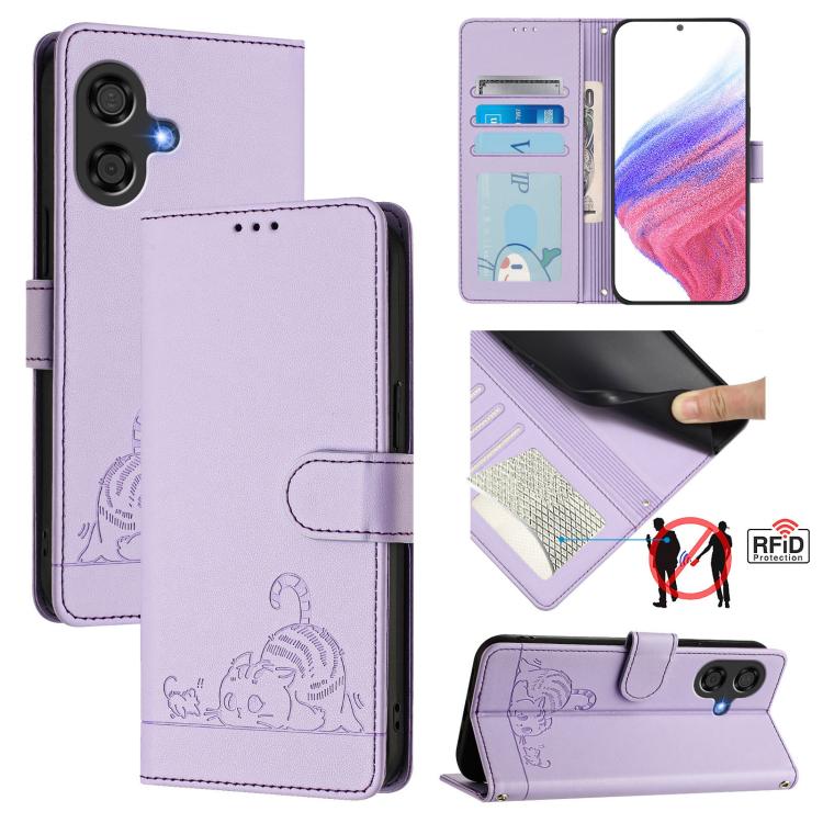 Cat Rat Embossed Pattern RFID Leather Phone Case with Lanyard, For Coolpad X100, For Coolpad Cool 40i, For Coolpad C16