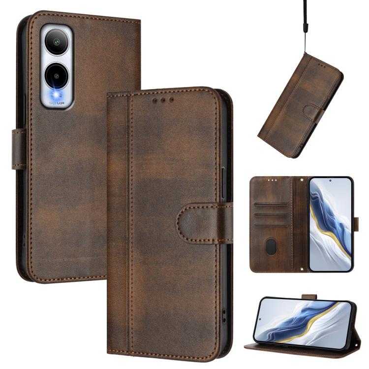 Line Splicing Buckle Retro Leather Phone Case, For Cricket Icon Plus 2026 / Icon 7 5G, For Cricket Magic 2 5G / AT&T Propel 2 5G, For Cricket Debut S3, For Cricket Icon 6 / AT&T Verge, For Cricket Outlast 5G 2024