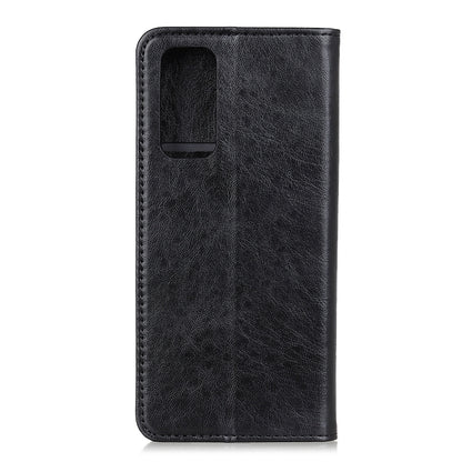 Black textured leather phone case with camera cutout and magnetic flip cover