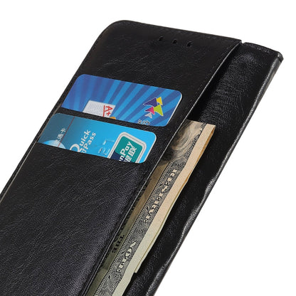 Black leather phone wallet case showing card slots and inner lining