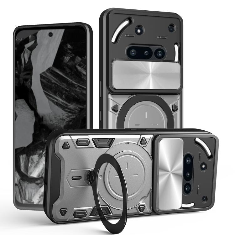 CD Texture Sliding Camshield Magnetic Holder Phone Case, For Nothing Phone 4b, For Nothing Phone 4a Pro, For Nothing Phone 4a, For Nothing CMF Phone 2 Pro, For Nothing Phone 3a, For Nothing Phone 3a Pro