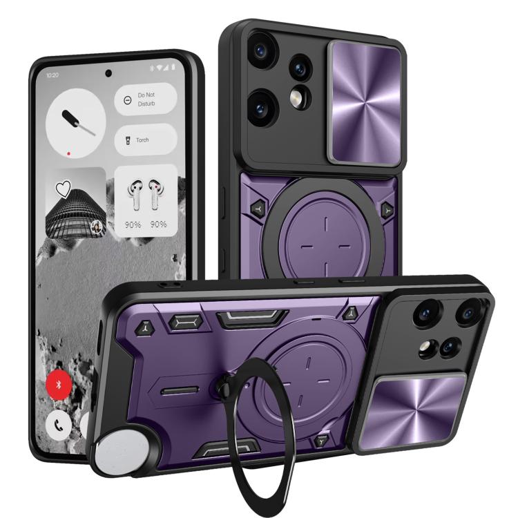 CD Texture Sliding Camshield Magnetic Holder Phone Case, For Nothing Phone 4b, For Nothing Phone 4a Pro, For Nothing Phone 4a, For Nothing CMF Phone 2 Pro, For Nothing Phone 3a, For Nothing Phone 3a Pro