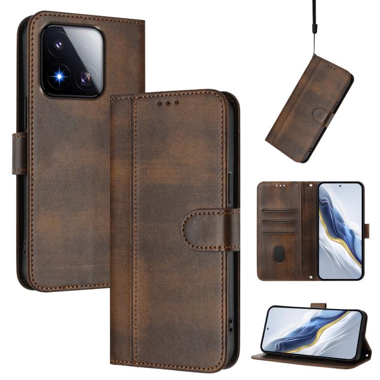 Line Splicing Buckle Retro Leather Phone Case, For Redmi A7 / A5 4G 171mm / Poco C71, For Xiaomi 17 Max 5G, For Redmi K90 Max 5G, For Xiaomi 17T Pro 5G, For Redmi A7 Pro 171mm / Poco C85x 5G, For Redmi 15a 5G, For Redmi Turbo 5 Max 5G / Poco X8 Pro Max...