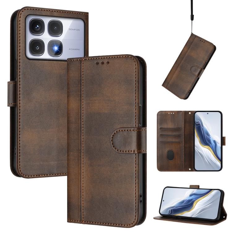 Line Splicing Buckle Retro Leather Phone Case, For Redmi 13x 4G / Xiaomi Poco M6 Plus, For Redmi A5 4G 171.7mm / Xiaomi Poco C71, For Redmi Note 14 4G 164.84mm, For Redmi Note 14 Pro 5G India / Note 14 Pro+, For Redmi Note 14 5G India                  ...