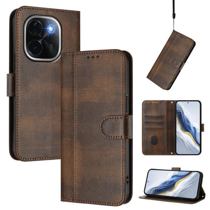 Line Splicing Buckle Retro Leather Phone Case, For vivo V40 Lite 5G IDN / Y300 5G Global, For vivo V40 Lite 4G IDN / Y300 5G IDN, For vivo Y19s 4G Global, For vivo X200 Pro mini, For vivo Y100 5G IDN / T3 5G IDN, For vivo V40e 5G India / iQOO Z9s 5G   ...