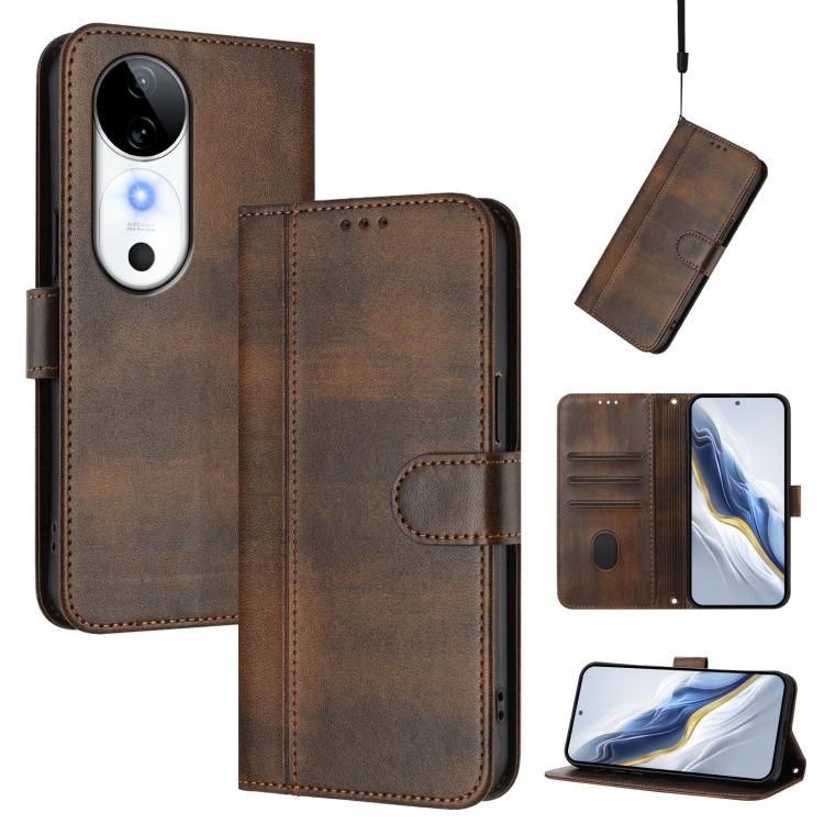 Line Splicing Buckle Retro Leather Phone Case, For vivo V40 Lite 5G IDN / Y300 5G Global, For vivo V40 Lite 4G IDN / Y300 5G IDN, For vivo Y19s 4G Global, For vivo X200 Pro mini, For vivo Y100 5G IDN / T3 5G IDN, For vivo V40e 5G India / iQOO Z9s 5G   ...