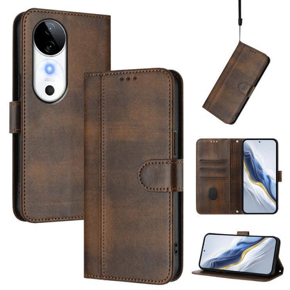 Line Splicing Buckle Retro Leather Phone Case, For vivo V40 Lite 5G IDN / Y300 5G Global, For vivo V40 Lite 4G IDN / Y300 5G IDN, For vivo Y19s 4G Global, For vivo X200 Pro mini, For vivo Y100 5G IDN / T3 5G IDN, For vivo V40e 5G India / iQOO Z9s 5G   ...