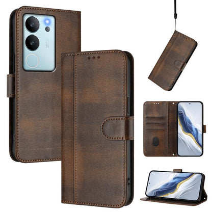 Line Splicing Buckle Retro Leather Phone Case, For vivo Y28 4G Global, For vivo X100s 5G, For vivo Y38 5G / T3x 5G Global, For vivo iQOO Z9x, For vivo Y20 / Y20i / Y20s / Y11s / Y12s, For vivo iQOO Z9 5G / iQOO Z9 Turbo 5G                              ...
