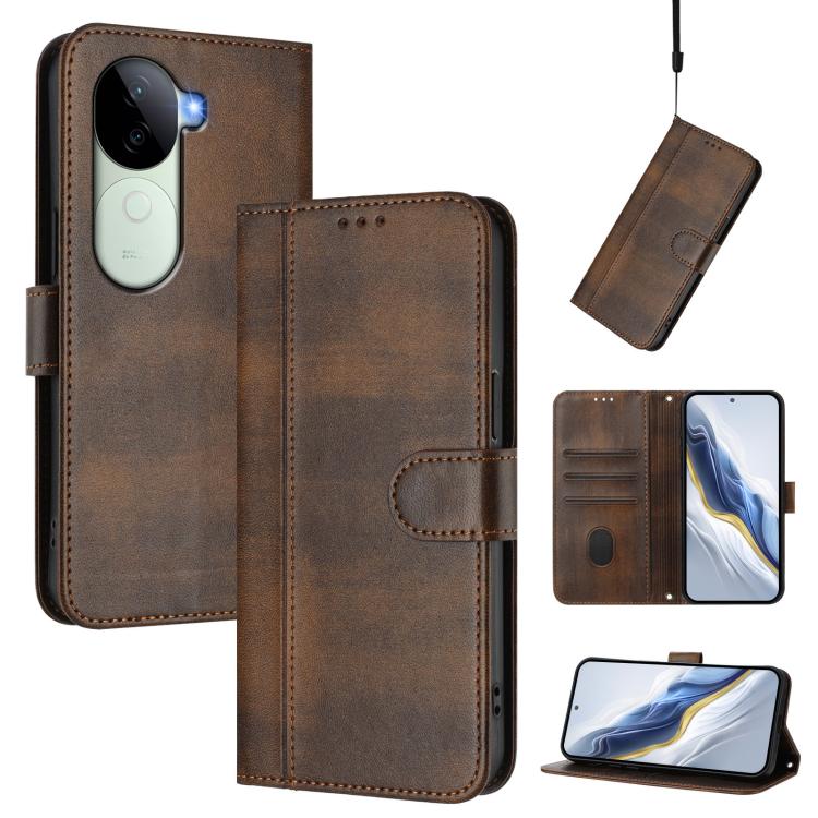 Line Splicing Buckle Retro Leather Phone Case, For vivo V40 Lite 5G IDN / Y300 5G Global, For vivo V40 Lite 4G IDN / Y300 5G IDN, For vivo Y19s 4G Global, For vivo X200 Pro mini, For vivo Y100 5G IDN / T3 5G IDN, For vivo V40e 5G India / iQOO Z9s 5G   ...