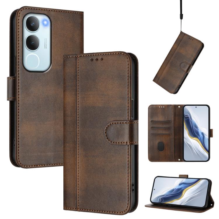 Line Splicing Buckle Retro Leather Phone Case, For vivo V40 Lite 5G IDN / Y300 5G Global, For vivo V40 Lite 4G IDN / Y300 5G IDN, For vivo Y19s 4G Global, For vivo X200 Pro mini, For vivo Y100 5G IDN / T3 5G IDN, For vivo V40e 5G India / iQOO Z9s 5G   ...