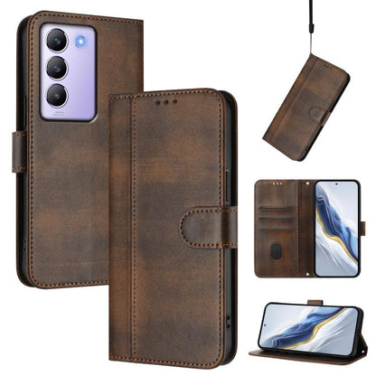 Line Splicing Buckle Retro Leather Phone Case, For vivo V40 Lite 5G IDN / Y300 5G Global, For vivo V40 Lite 4G IDN / Y300 5G IDN, For vivo Y19s 4G Global, For vivo X200 Pro mini, For vivo Y100 5G IDN / T3 5G IDN, For vivo V40e 5G India / iQOO Z9s 5G   ...