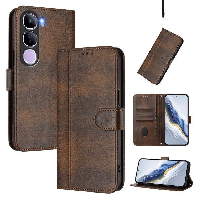 Line Splicing Buckle Retro Leather Phone Case, For vivo V40 Lite 5G IDN / Y300 5G Global, For vivo V40 Lite 4G IDN / Y300 5G IDN, For vivo Y19s 4G Global, For vivo X200 Pro mini, For vivo Y100 5G IDN / T3 5G IDN, For vivo V40e 5G India / iQOO Z9s 5G   ...