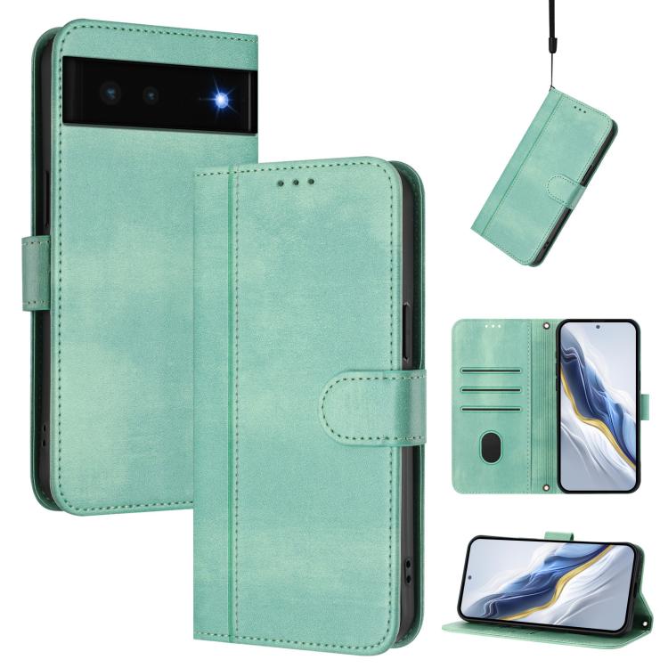 Line Splicing Buckle Retro Leather Phone Case, For Google Pixel 6a, For Google Pixel 6 Pro, For Google Pixel 6, For Google Pixel 5a 5G