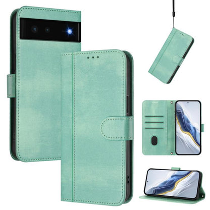 Line Splicing Buckle Retro Leather Phone Case, For Google Pixel 6a, For Google Pixel 6 Pro, For Google Pixel 6, For Google Pixel 5a 5G