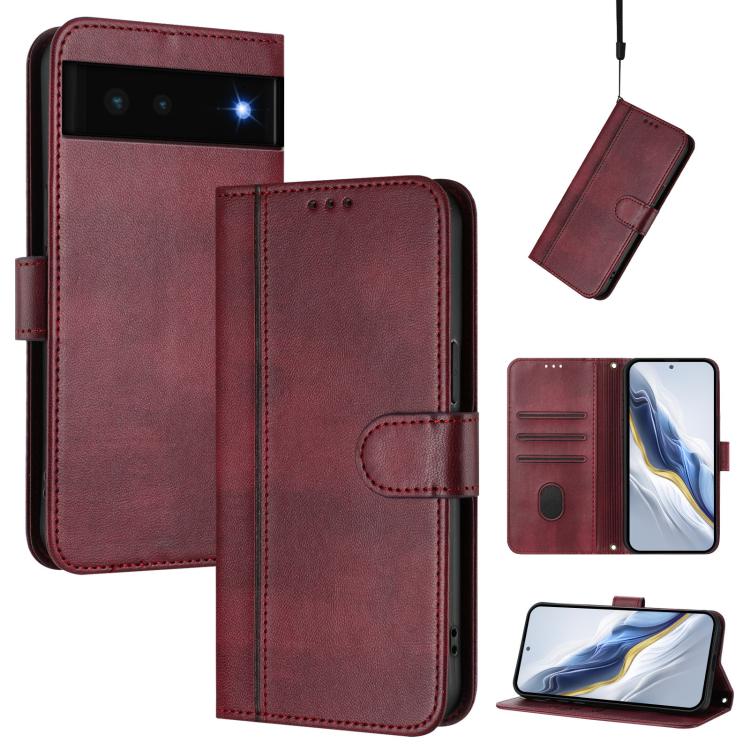 Line Splicing Buckle Retro Leather Phone Case, For Google Pixel 6a, For Google Pixel 6 Pro, For Google Pixel 6, For Google Pixel 5a 5G
