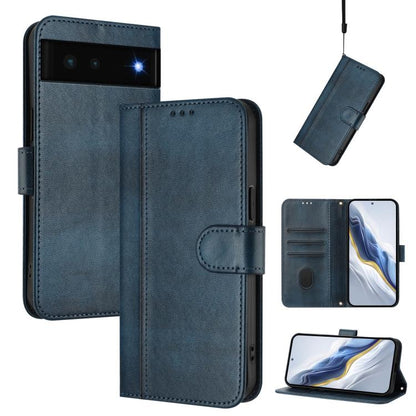 Line Splicing Buckle Retro Leather Phone Case, For Google Pixel 6a, For Google Pixel 6 Pro, For Google Pixel 6, For Google Pixel 5a 5G