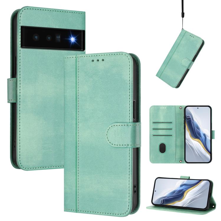 Line Splicing Buckle Retro Leather Phone Case, For Google Pixel 6a, For Google Pixel 6 Pro, For Google Pixel 6, For Google Pixel 5a 5G