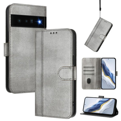 Line Splicing Buckle Retro Leather Phone Case, For Google Pixel 6a, For Google Pixel 6 Pro, For Google Pixel 6, For Google Pixel 5a 5G