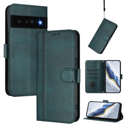 Line Splicing Buckle Retro Leather Phone Case, For Google Pixel 6a, For Google Pixel 6 Pro, For Google Pixel 6, For Google Pixel 5a 5G