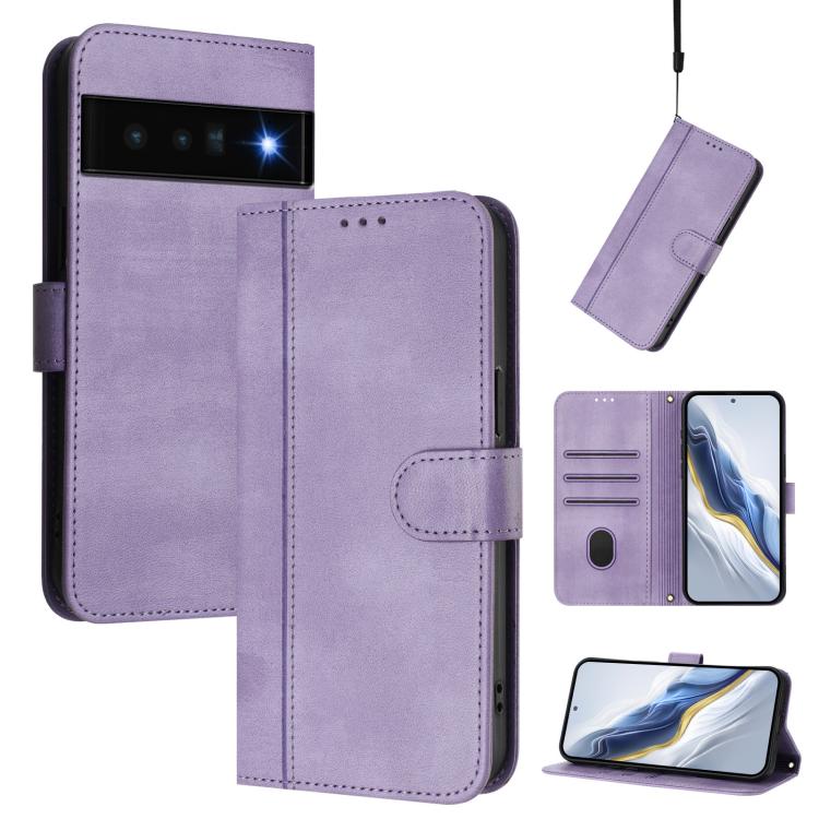 Line Splicing Buckle Retro Leather Phone Case, For Google Pixel 6a, For Google Pixel 6 Pro, For Google Pixel 6, For Google Pixel 5a 5G