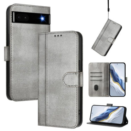 Line Splicing Buckle Retro Leather Phone Case, For Google Pixel 6a, For Google Pixel 6 Pro, For Google Pixel 6, For Google Pixel 5a 5G