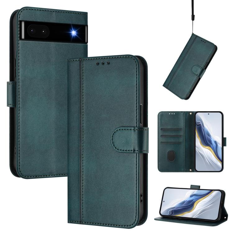 Line Splicing Buckle Retro Leather Phone Case, For Google Pixel 6a, For Google Pixel 6 Pro, For Google Pixel 6, For Google Pixel 5a 5G