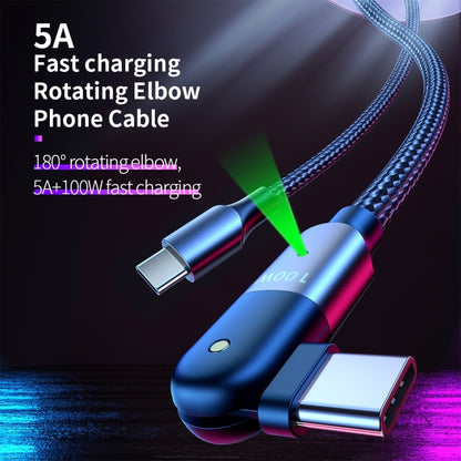 Blue USB-C to USB-C fast charging cable with rotating elbow and green 100W LED indicator