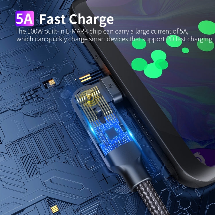 USB-C to USB-C charging cable with controller pod and green indicator light, braided sheath