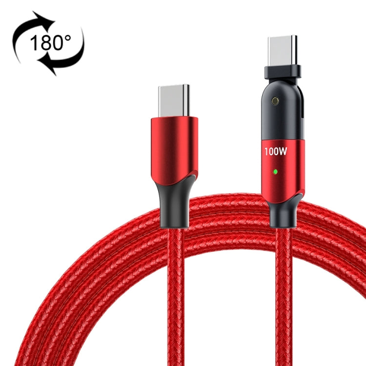 USB-C to USB-C charging cable with rotating 180° elbow, red braided sheath, 100W