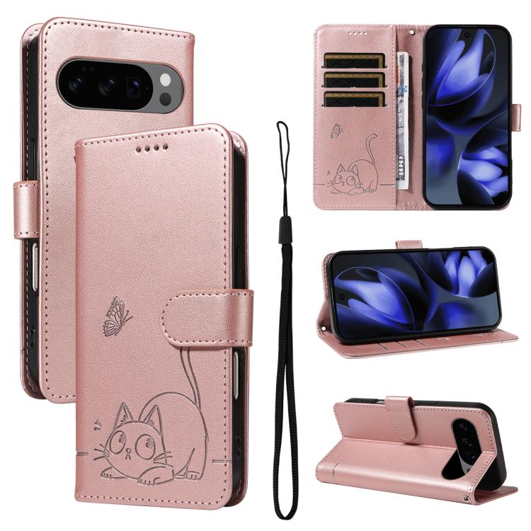 Adorable Cat Embossed Pattern Flip Leather Phone Case, For Google Pixel 10a, For Google Pixel 10 Pro XL 5G Global, For Google Pixel 10 / 10 Pro Global