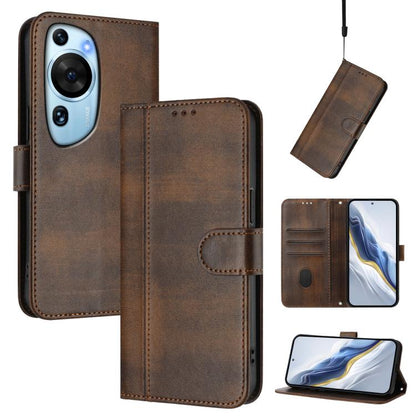 Line Splicing Buckle Retro Leather Phone Case, For Huawei Nova 13 Pro, For Huawei Nova 13 / Nova 12, For Huawei Pura 70 Pro / Pura 70 Pro+, For Huawei nova 12i Global, For Huawei Nova 12s Global, For Huawei Pura 70, For Huawei Mate 60 Pro / Mate 60 Pro...