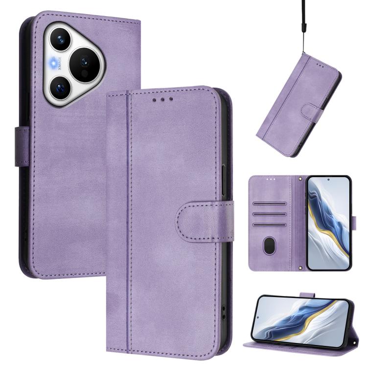 Line Splicing Buckle Retro Leather Phone Case, For Huawei Nova 13 Pro, For Huawei Nova 13 / Nova 12, For Huawei Pura 70 Pro / Pura 70 Pro+, For Huawei nova 12i Global, For Huawei Nova 12s Global, For Huawei Pura 70, For Huawei Mate 60 Pro / Mate 60 Pro...