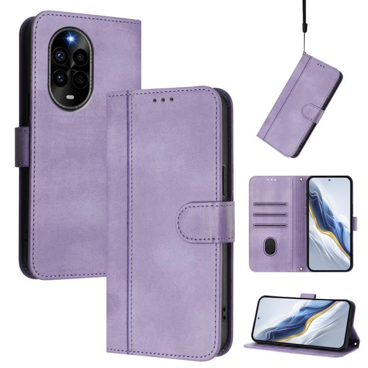 Line Splicing Buckle Retro Leather Phone Case, For Huawei Nova 13 Pro, For Huawei Nova 13 / Nova 12, For Huawei Pura 70 Pro / Pura 70 Pro+, For Huawei nova 12i Global, For Huawei Nova 12s Global, For Huawei Pura 70, For Huawei Mate 60 Pro / Mate 60 Pro...