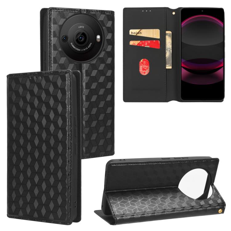 Cubic Grid Texture Flip Leather Phone Case, For Sharp Aquos wish6, For Sharp Aquos R11, For Sharp Aquos Sense10 / Sense9, For Sharp Aquos R10 / R9, For Sharp Aquos wish5, For Sharp Basio Active3, For Sharp Aquos R8 Pro / Leica Leitz Phone 3