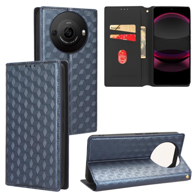 Cubic Grid Texture Flip Leather Phone Case, For Sharp Aquos wish6, For Sharp Aquos R11, For Sharp Aquos Sense10 / Sense9, For Sharp Aquos R10 / R9, For Sharp Aquos wish5, For Sharp Basio Active3, For Sharp Aquos R8 Pro / Leica Leitz Phone 3