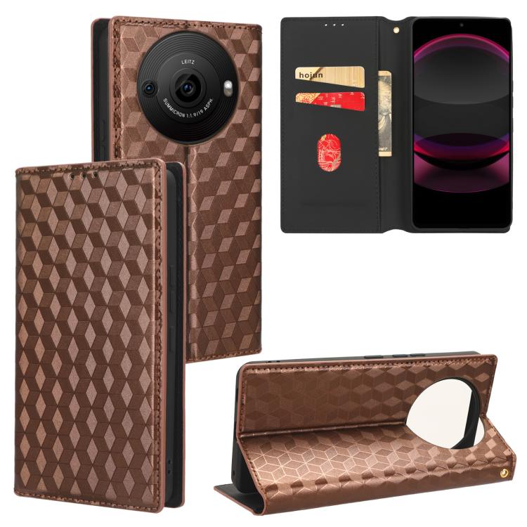 Cubic Grid Texture Flip Leather Phone Case, For Sharp Aquos wish6, For Sharp Aquos R11, For Sharp Aquos Sense10 / Sense9, For Sharp Aquos R10 / R9, For Sharp Aquos wish5, For Sharp Basio Active3, For Sharp Aquos R8 Pro / Leica Leitz Phone 3