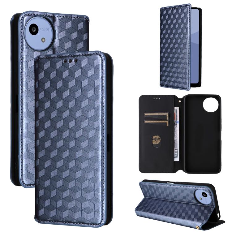 Cubic Grid Texture Flip Leather Phone Case, For Sharp Aquos wish6, For Sharp Aquos R11, For Sharp Aquos Sense10 / Sense9, For Sharp Aquos R10 / R9, For Sharp Aquos wish5, For Sharp Basio Active3, For Sharp Aquos R8 Pro / Leica Leitz Phone 3