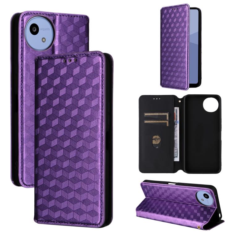 Cubic Grid Texture Flip Leather Phone Case, For Sharp Aquos wish6, For Sharp Aquos R11, For Sharp Aquos Sense10 / Sense9, For Sharp Aquos R10 / R9, For Sharp Aquos wish5, For Sharp Basio Active3, For Sharp Aquos R8 Pro / Leica Leitz Phone 3