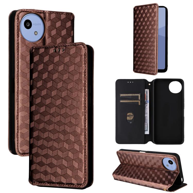Cubic Grid Texture Flip Leather Phone Case, For Sharp Aquos wish6, For Sharp Aquos R11, For Sharp Aquos Sense10 / Sense9, For Sharp Aquos R10 / R9, For Sharp Aquos wish5, For Sharp Basio Active3, For Sharp Aquos R8 Pro / Leica Leitz Phone 3