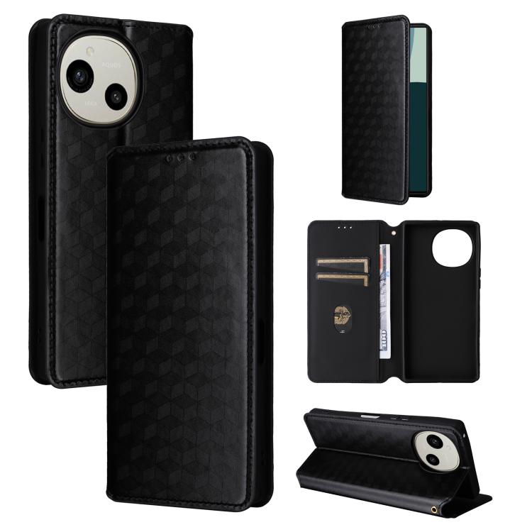 Cubic Grid Texture Flip Leather Phone Case, For Sharp Aquos wish6, For Sharp Aquos R11, For Sharp Aquos Sense10 / Sense9, For Sharp Aquos R10 / R9, For Sharp Aquos wish5, For Sharp Basio Active3, For Sharp Aquos R8 Pro / Leica Leitz Phone 3