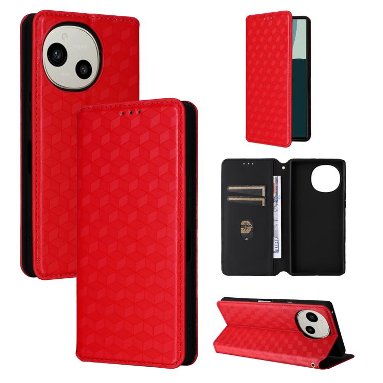 Cubic Grid Texture Flip Leather Phone Case, For Sharp Aquos wish6, For Sharp Aquos R11, For Sharp Aquos Sense10 / Sense9, For Sharp Aquos R10 / R9, For Sharp Aquos wish5, For Sharp Basio Active3, For Sharp Aquos R8 Pro / Leica Leitz Phone 3