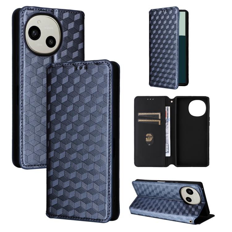 Cubic Grid Texture Flip Leather Phone Case, For Sharp Aquos wish6, For Sharp Aquos R11, For Sharp Aquos Sense10 / Sense9, For Sharp Aquos R10 / R9, For Sharp Aquos wish5, For Sharp Basio Active3, For Sharp Aquos R8 Pro / Leica Leitz Phone 3