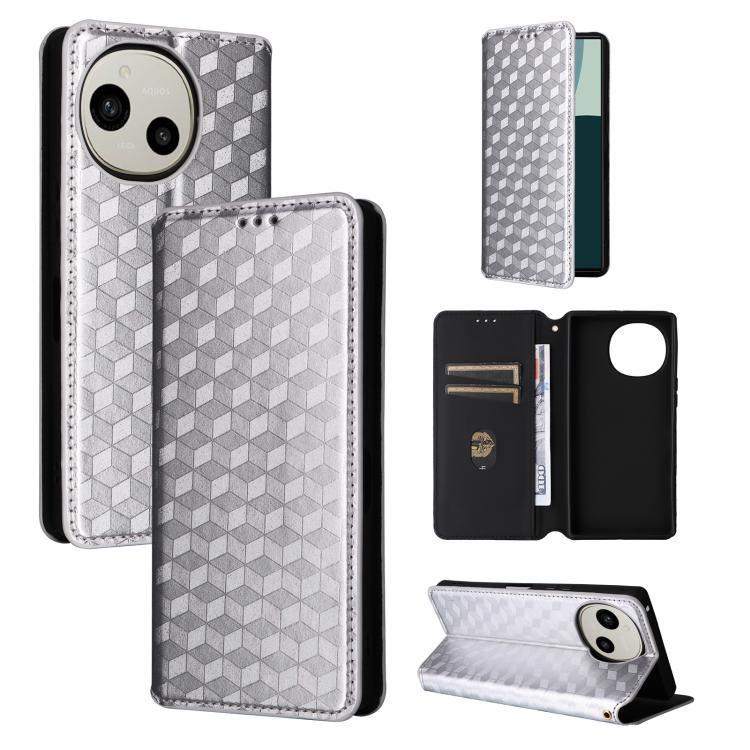 Cubic Grid Texture Flip Leather Phone Case, For Sharp Aquos wish6, For Sharp Aquos R11, For Sharp Aquos Sense10 / Sense9, For Sharp Aquos R10 / R9, For Sharp Aquos wish5, For Sharp Basio Active3, For Sharp Aquos R8 Pro / Leica Leitz Phone 3